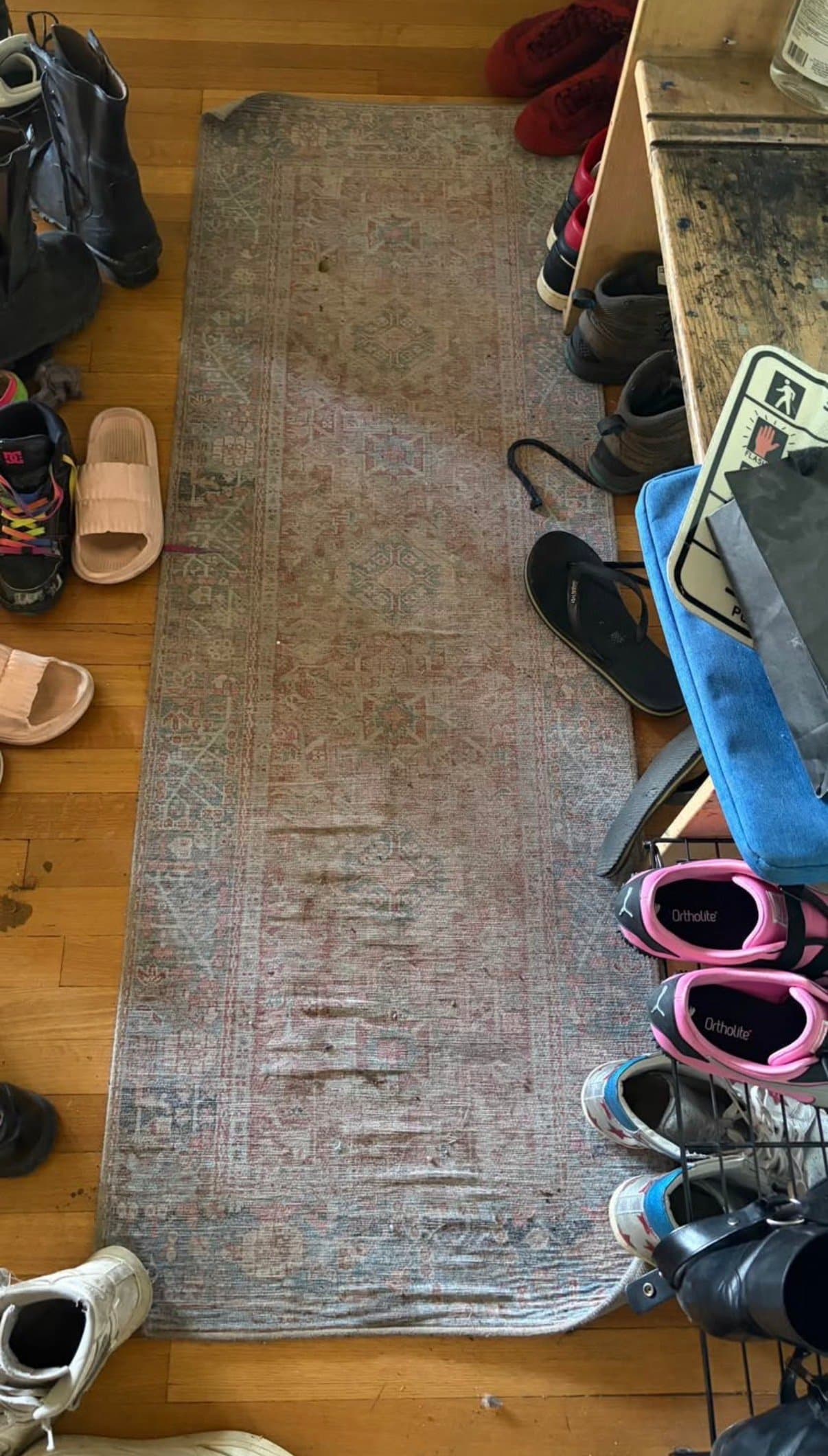 Muted Red and Blue Runner Rug